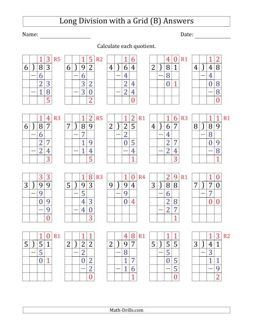2 Digit By 1 Digit Long Division With Grid Assistance And Prompts And
