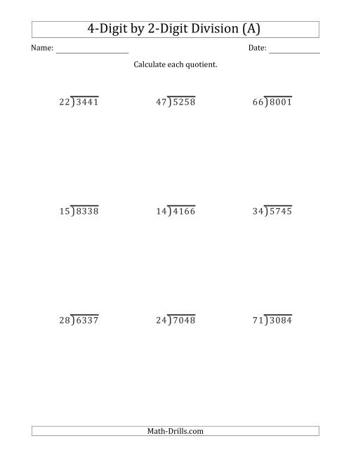 4 Digit By 2 Digit Long Division With Remainders And Steps Shown On