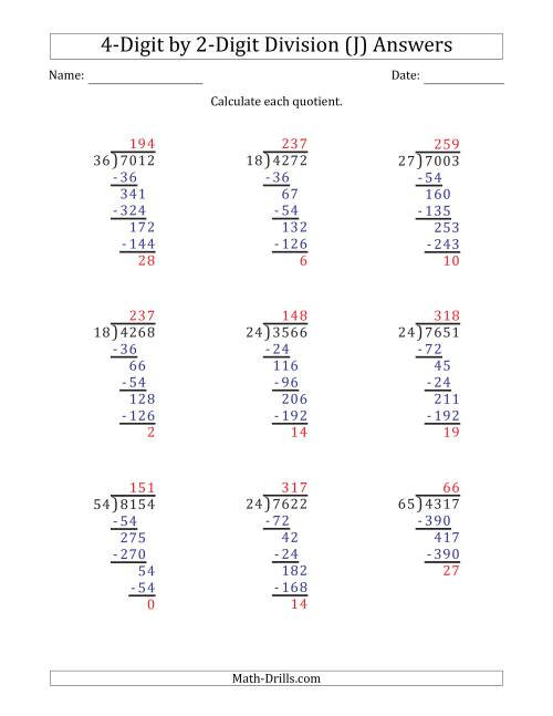 4 Digit By 2 Digit Long Division With Remainders And Steps Shown On 