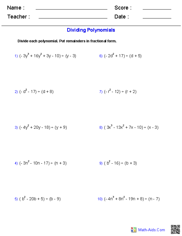 Algebra 1 Worksheets Monomials And Polynomials Worksheets