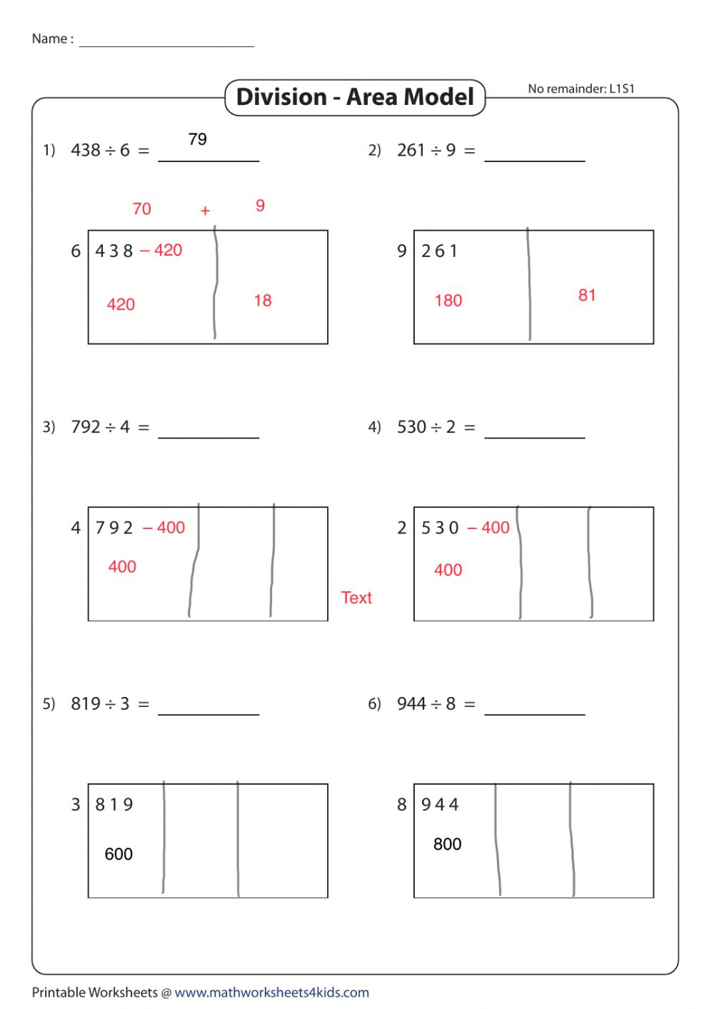 Area Model Division Worksheet
