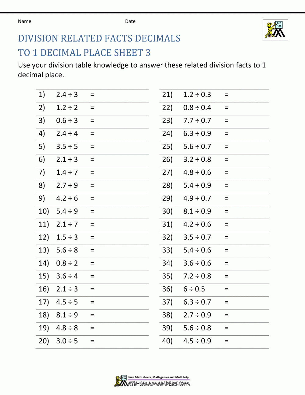 Decimal division worksheet pdf divisonworksheets