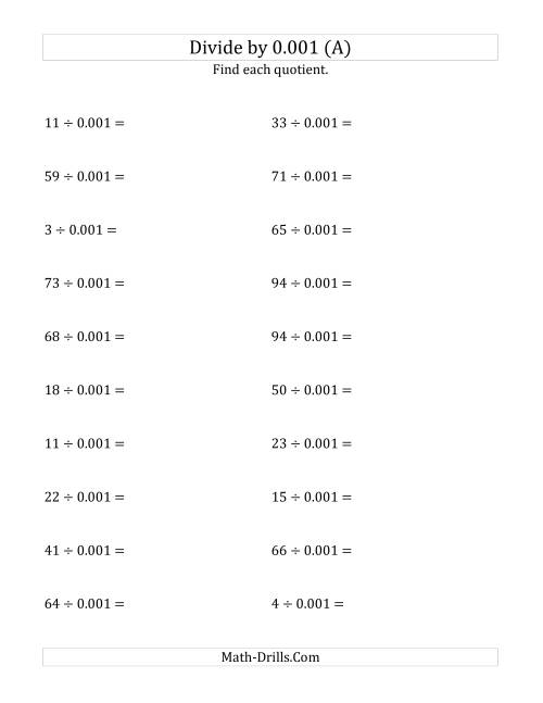 Dividing Whole Numbers By 0 001 A 