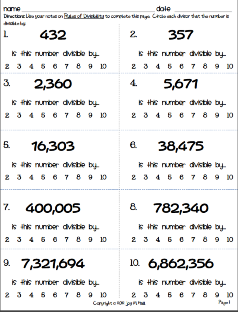 Divisibility Rules Worksheets With Answer Key Pdf Grade 5 Worksheetpedia