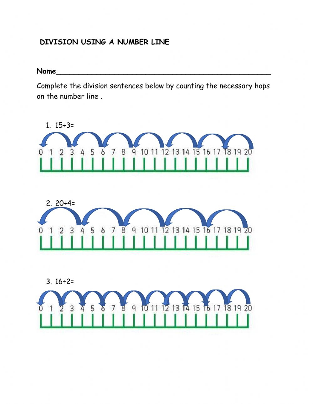 Division On A Number Line Worksheets Clarence Morgan s English Worksheets
