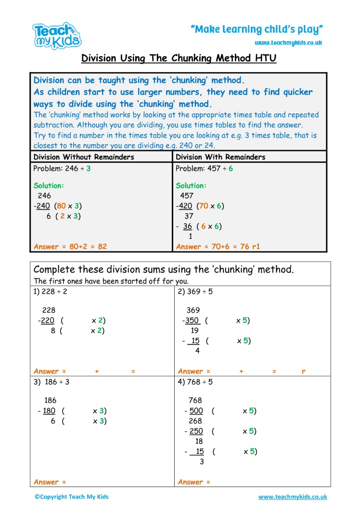 Division Using The Chunking Method HTU TMK Education