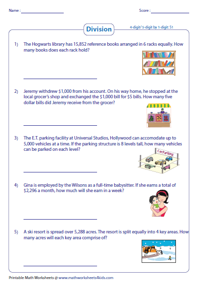 Division Word Problems Worksheets