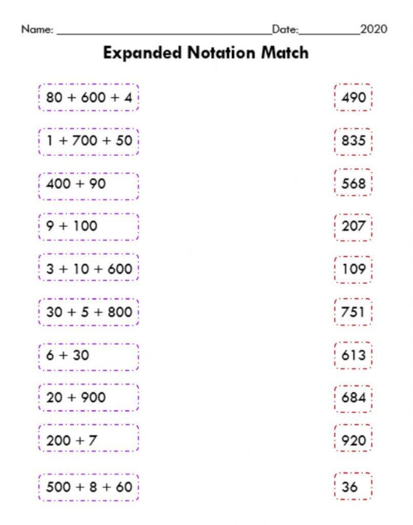 Expanded Notation MAtch Worksheet