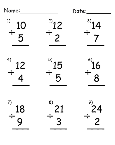 Free Printable Division Worksheets