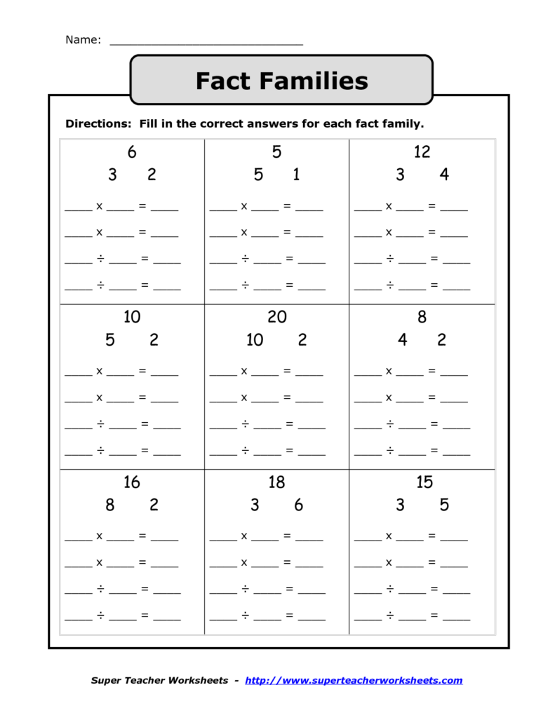 Free Printable Multiplicationdivision Fact Family Worksheets All 