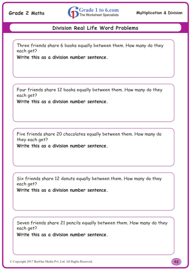 Grade 2 Division Word Problems Worksheets