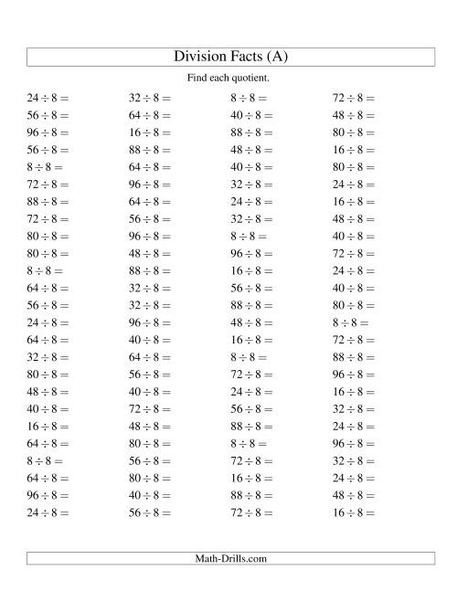 Individual Division Fact 8 A 