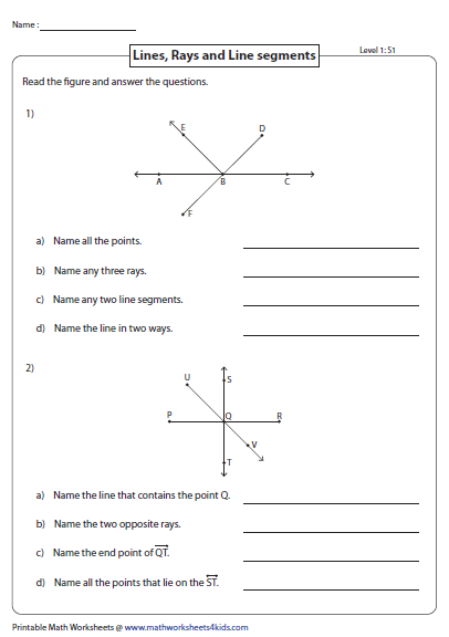 Lines Rays And Line Segments Worksheets
