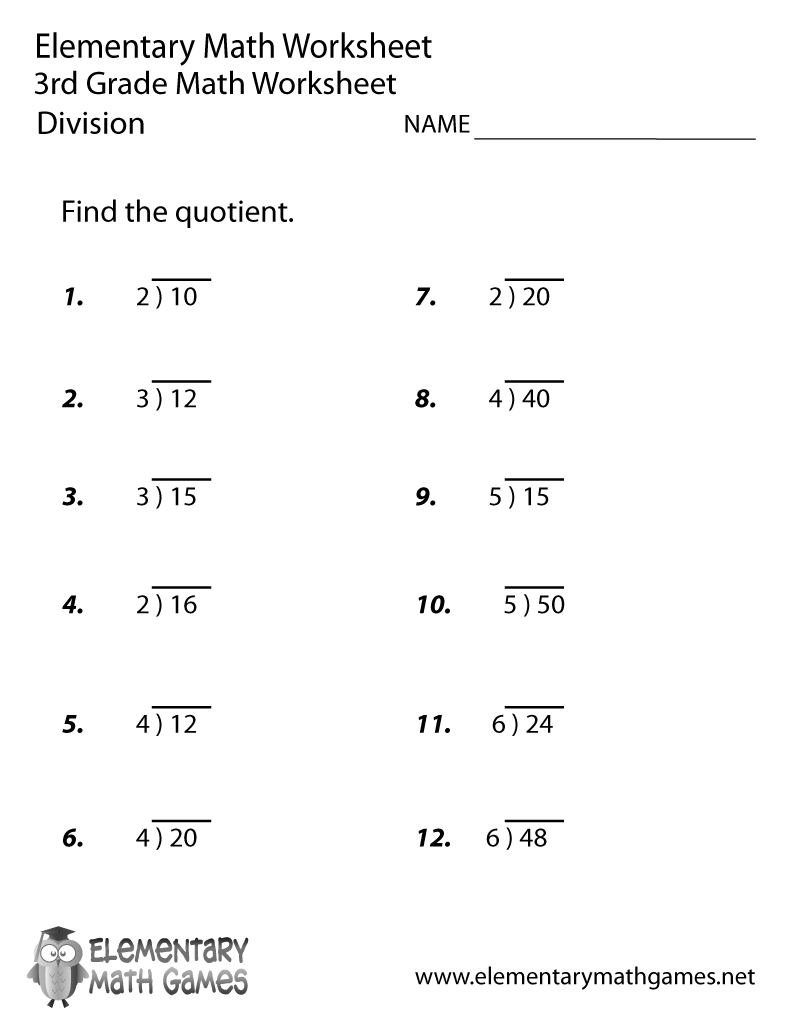 Math Division Grade 3 Grade 3 Division Worksheet Divide A Number By