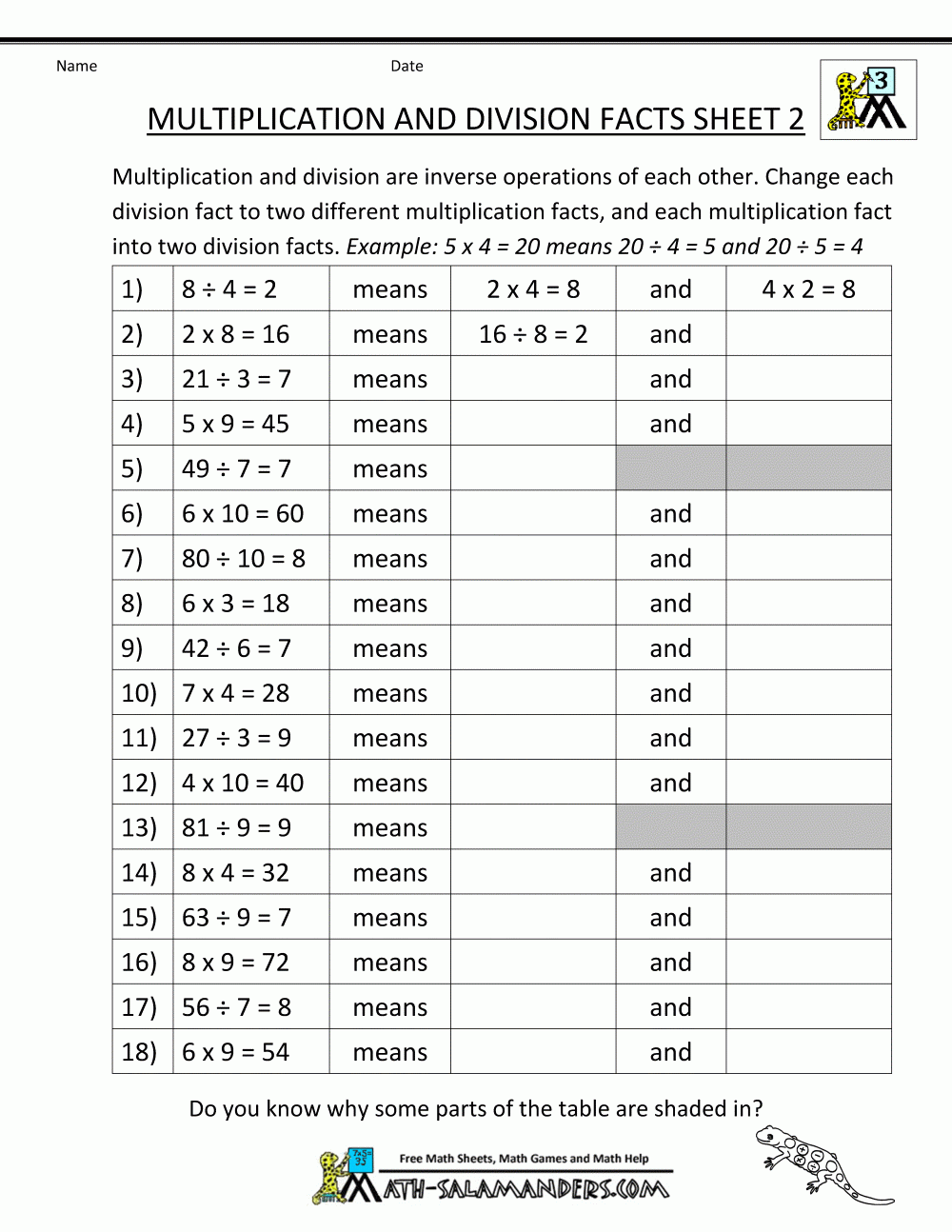 Math Worksheets For Kids Multiplication Division Facts 2 Kids Math