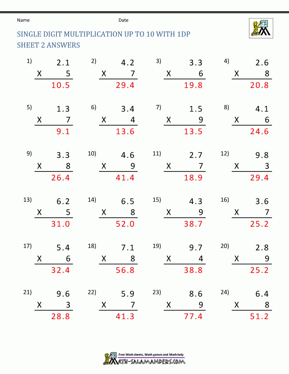 Multiplication And Division Of Decimals Worksheets With Answers