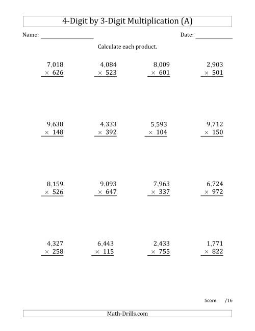 Multiplying 4 Digit By 3 Digit Numbers With Comma Separated Thousands A
