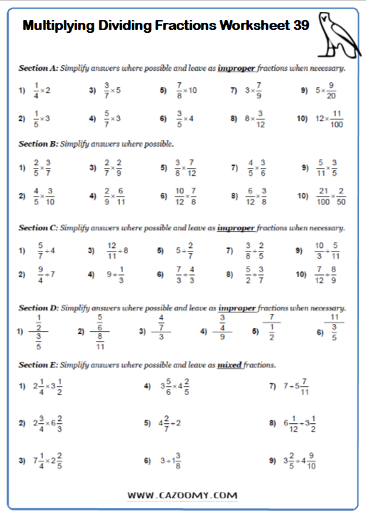 Multiplying And Dividing Fractions Dividing Fractions Worksheets