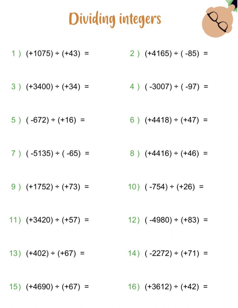 Multiplying And Dividing Integers Worksheet
