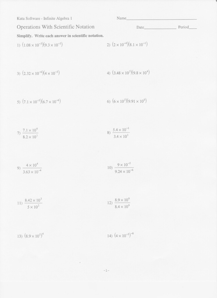 Multiplying And Dividing Scientific Notation Worksheet Kuta 