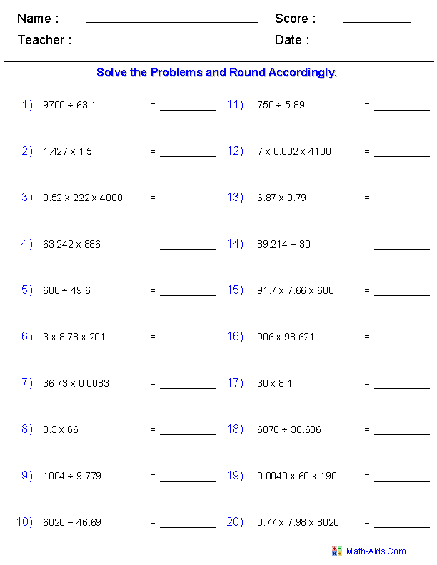 Multiplying And Dividing With Significant Digits Worksheets Chemistry