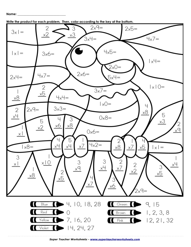 Printable Colornumber Multiplication Worksheets Pdf Tim s Free 