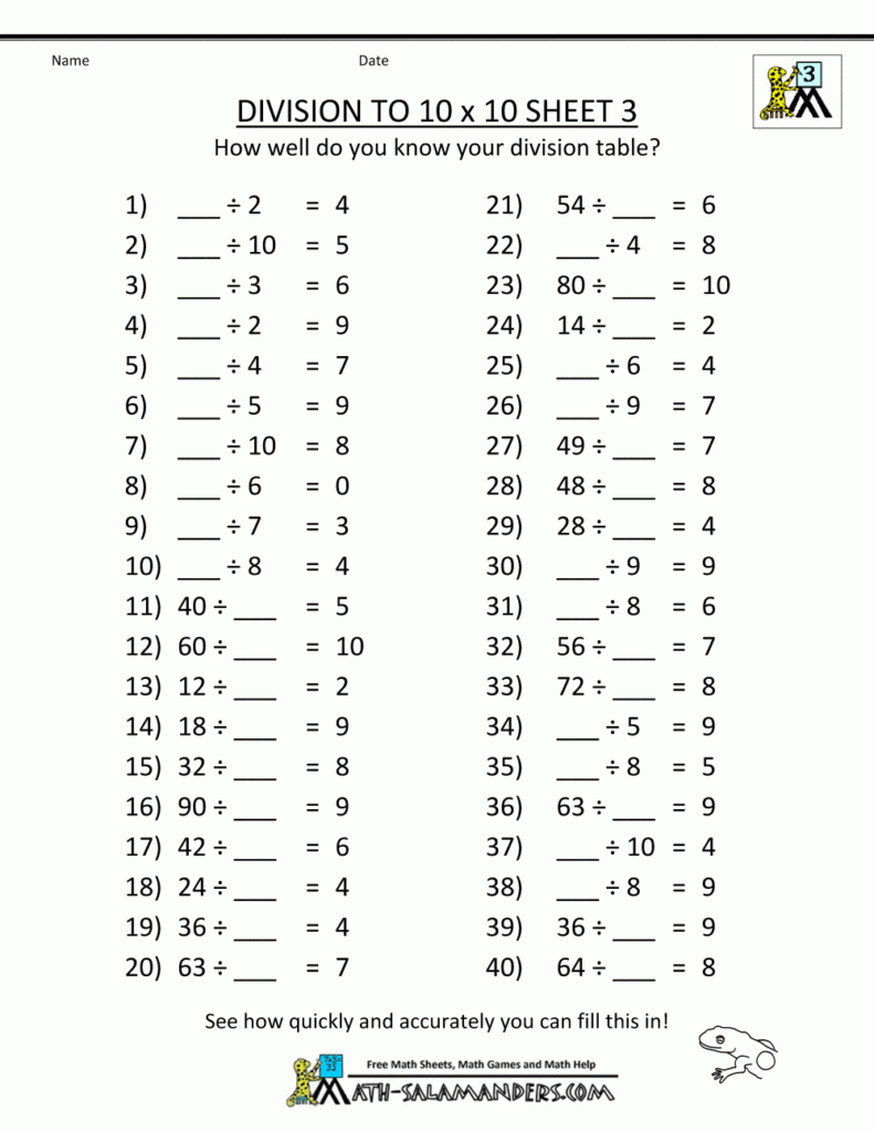 Printable Division Worksheets 3Rd Grade Db excel