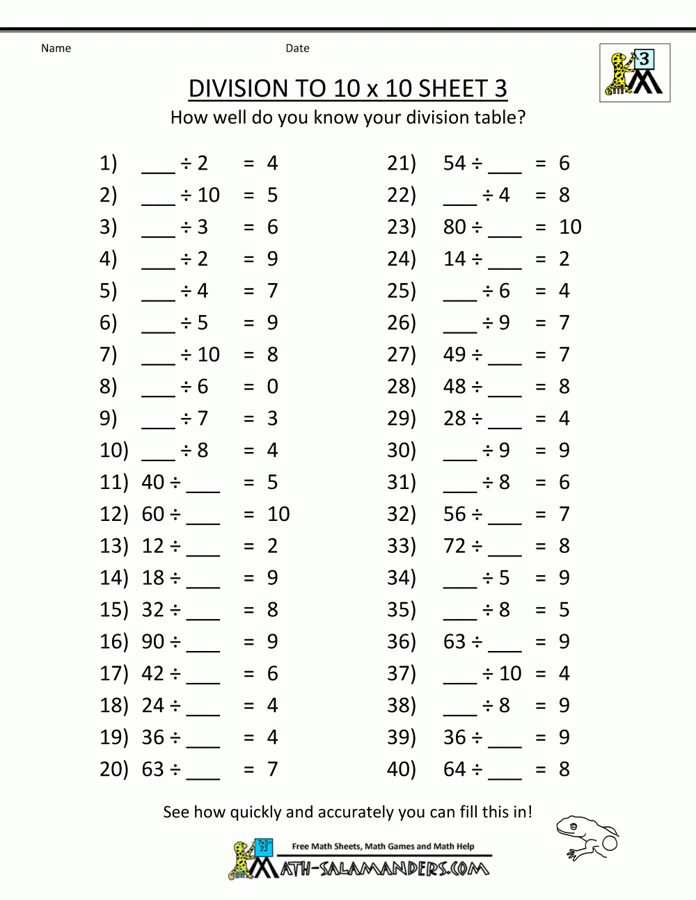 Printable Division Worksheets 3Rd Grade Db excel