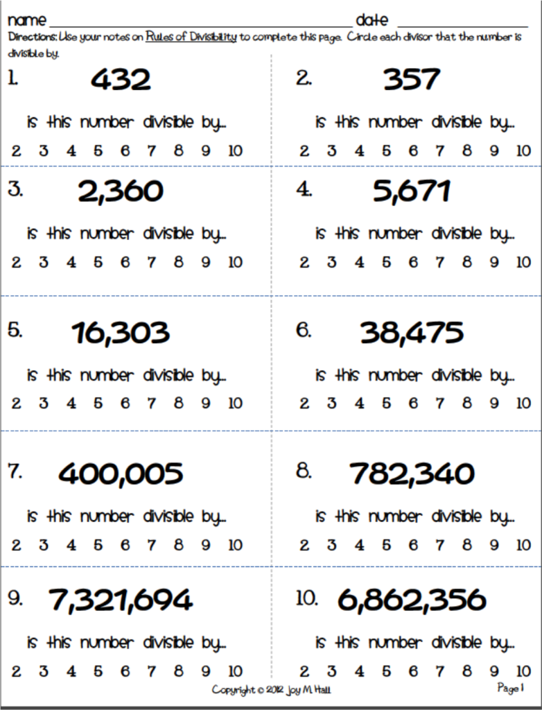 Rules Of Divisibility Worksheets
