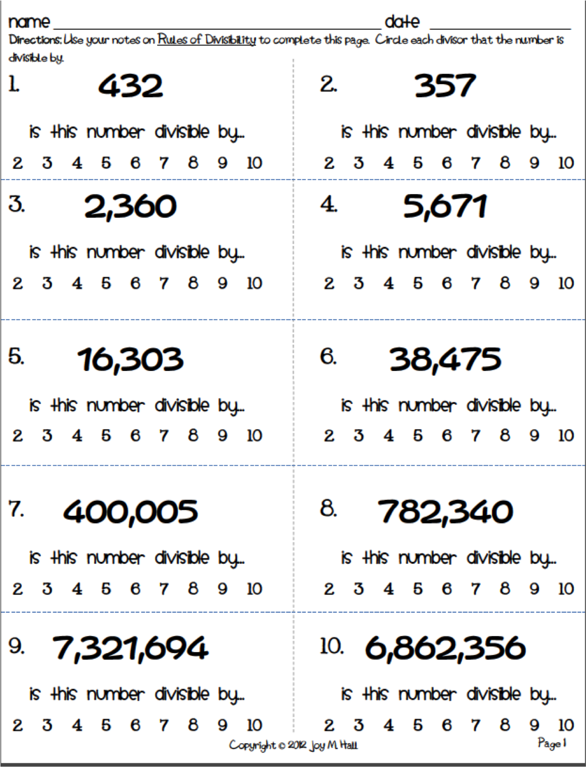 Rules Of Divisibility Worksheets