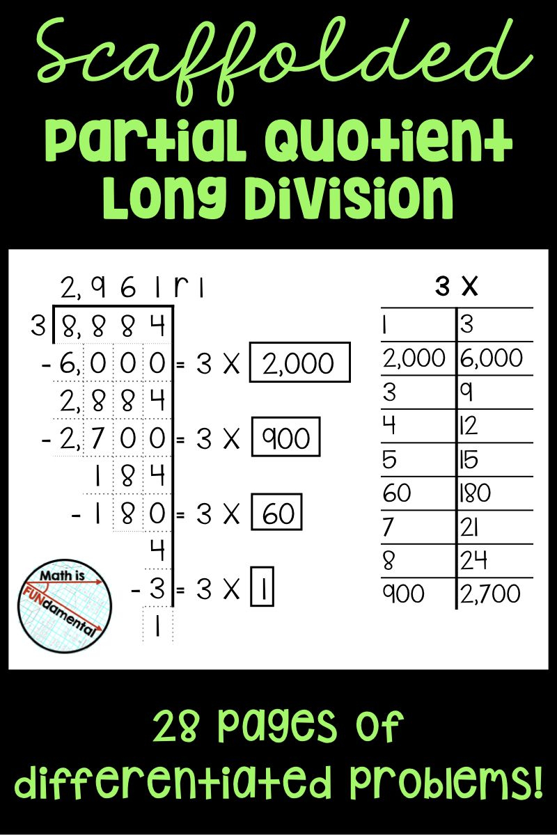Scaffolded Partial Quotient Long Division Division Practice Long