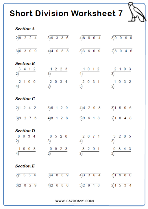 Short division practice worksheet divisonworksheets