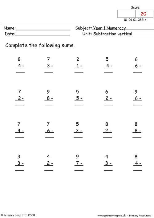 Subtraction Vertical 1 Worksheet Subtraction Worksheets Math
