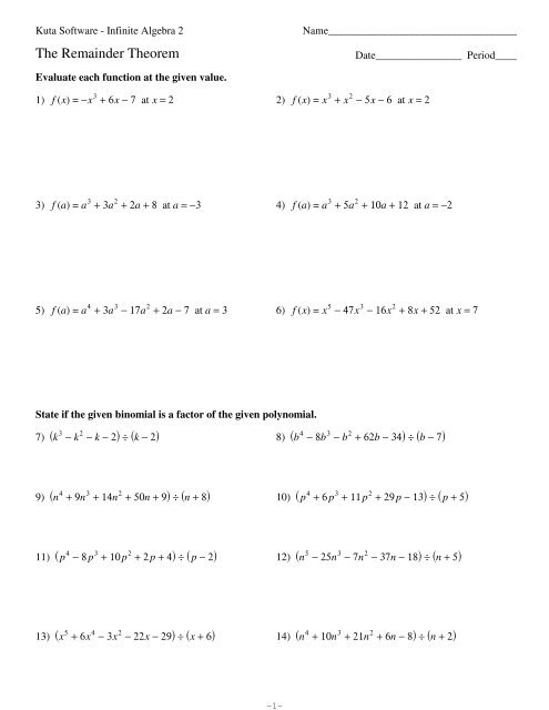 The Remainder Theorem Worksheet Answers Promotiontablecovers