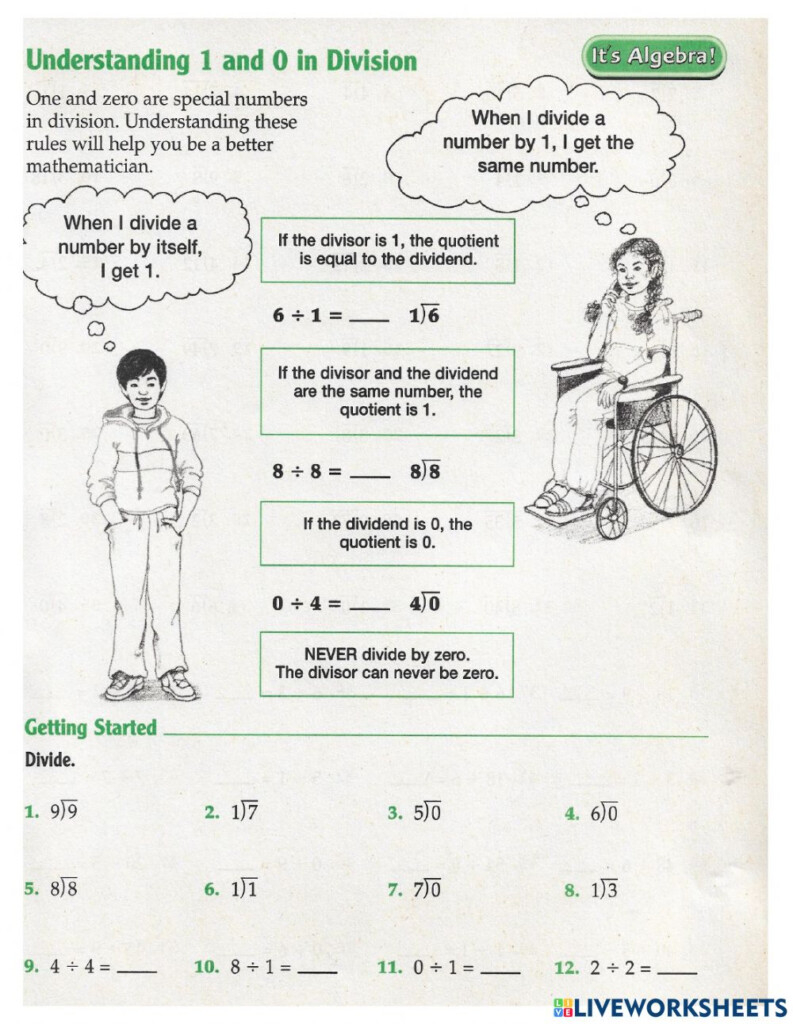 Understanding 1 And 0 In Division Worksheet