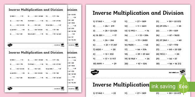 Year 5 6 Inverse Operations Multiplication Division Activities