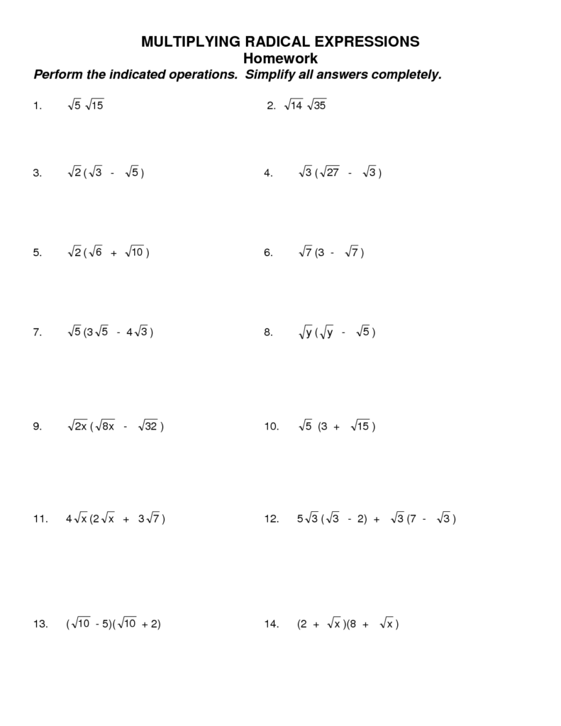 19 Multiplying And Dividing Radicals Worksheets Worksheeto