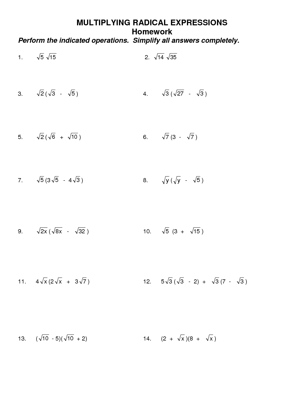 19 Multiplying And Dividing Radicals Worksheets Worksheeto