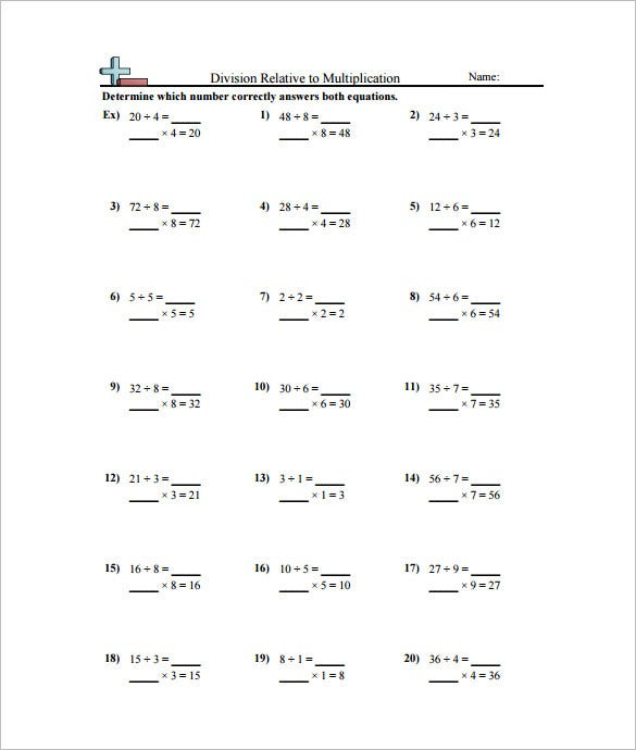 9 Multiplication And Division Worksheet Templates Samples PDF 