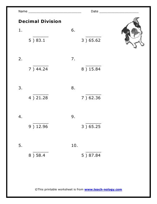 Benderos Printable Math Decimals Dividing Decimals Education Math