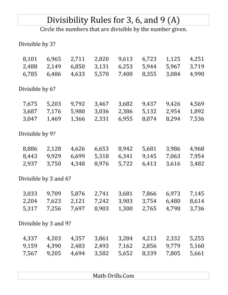 Divisibility Rules Worksheets Grade 6