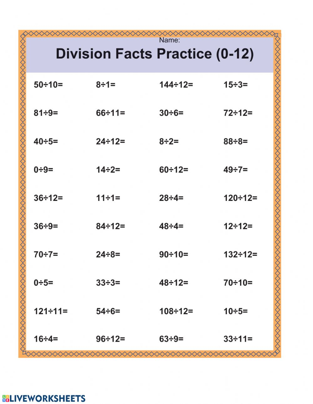 Division Facts Worksheet - Divisonworksheets.com