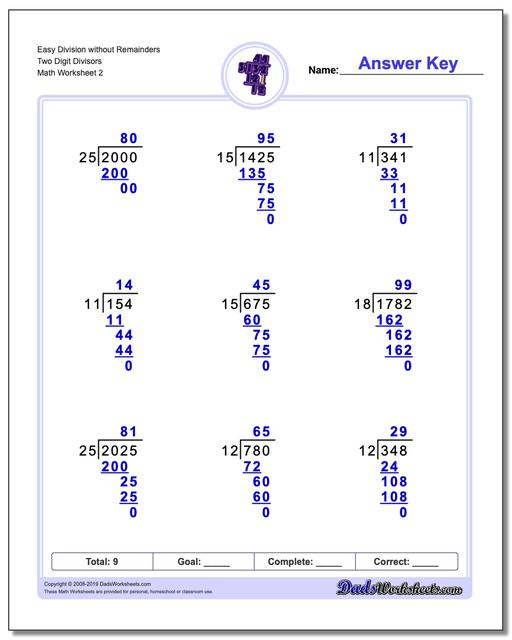 Division Worksheets 2 Digit Divisor