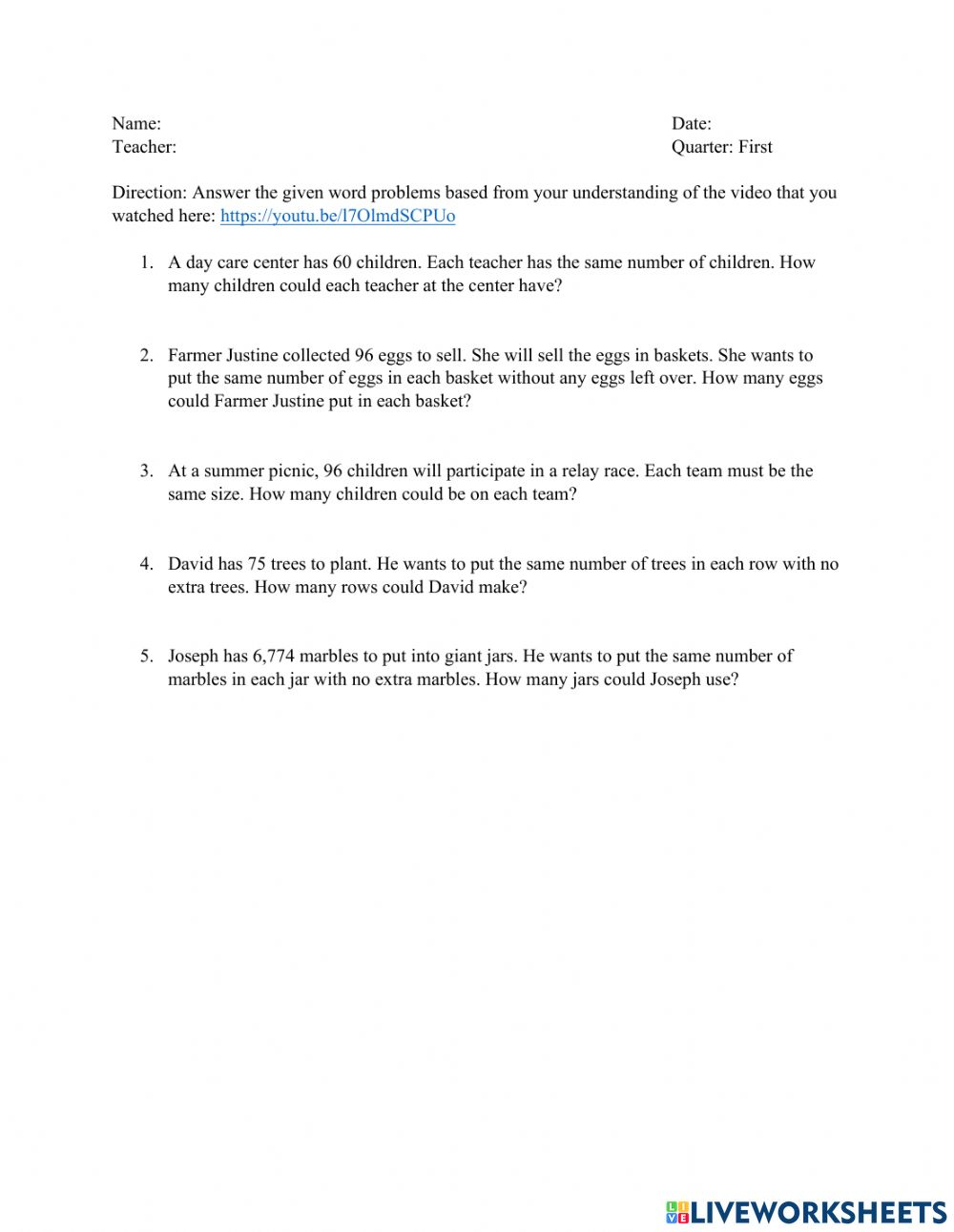 Ejercicio De Divisibility Rule Word Problems