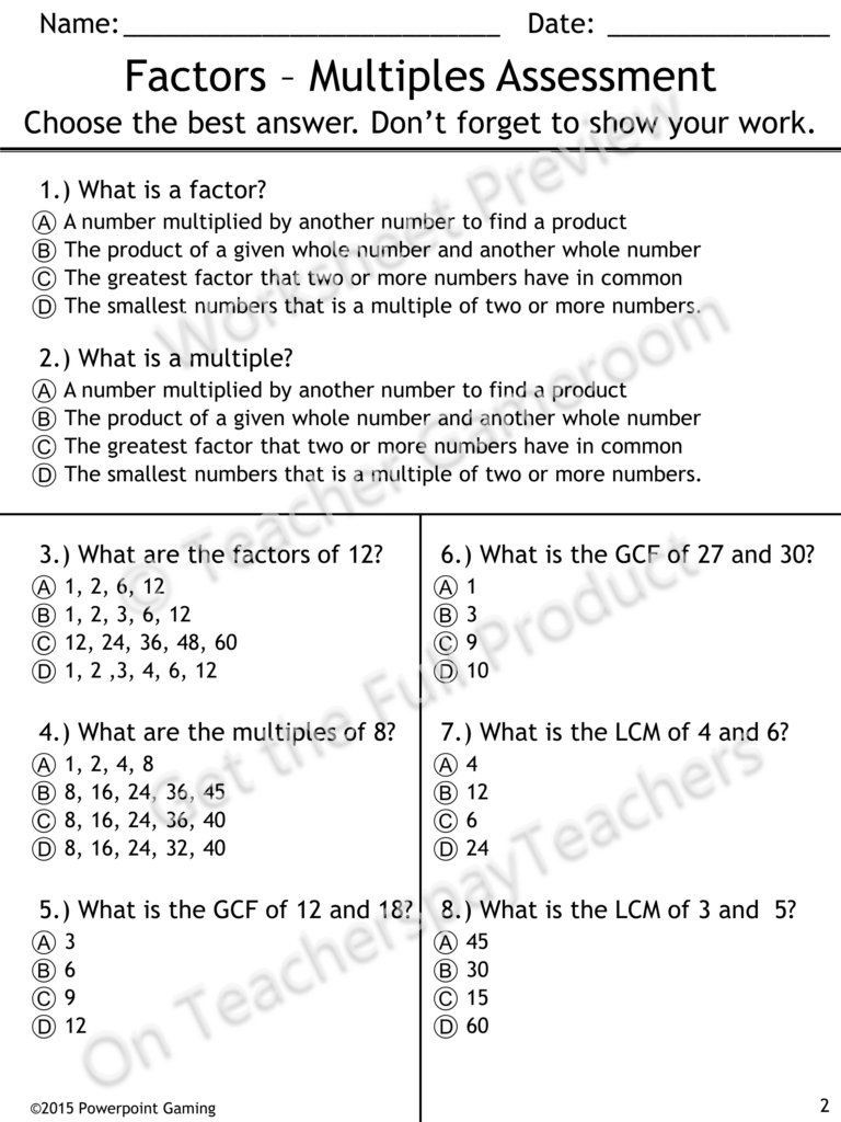 Free Printable Greatest Common Factor Worksheets Free Printable