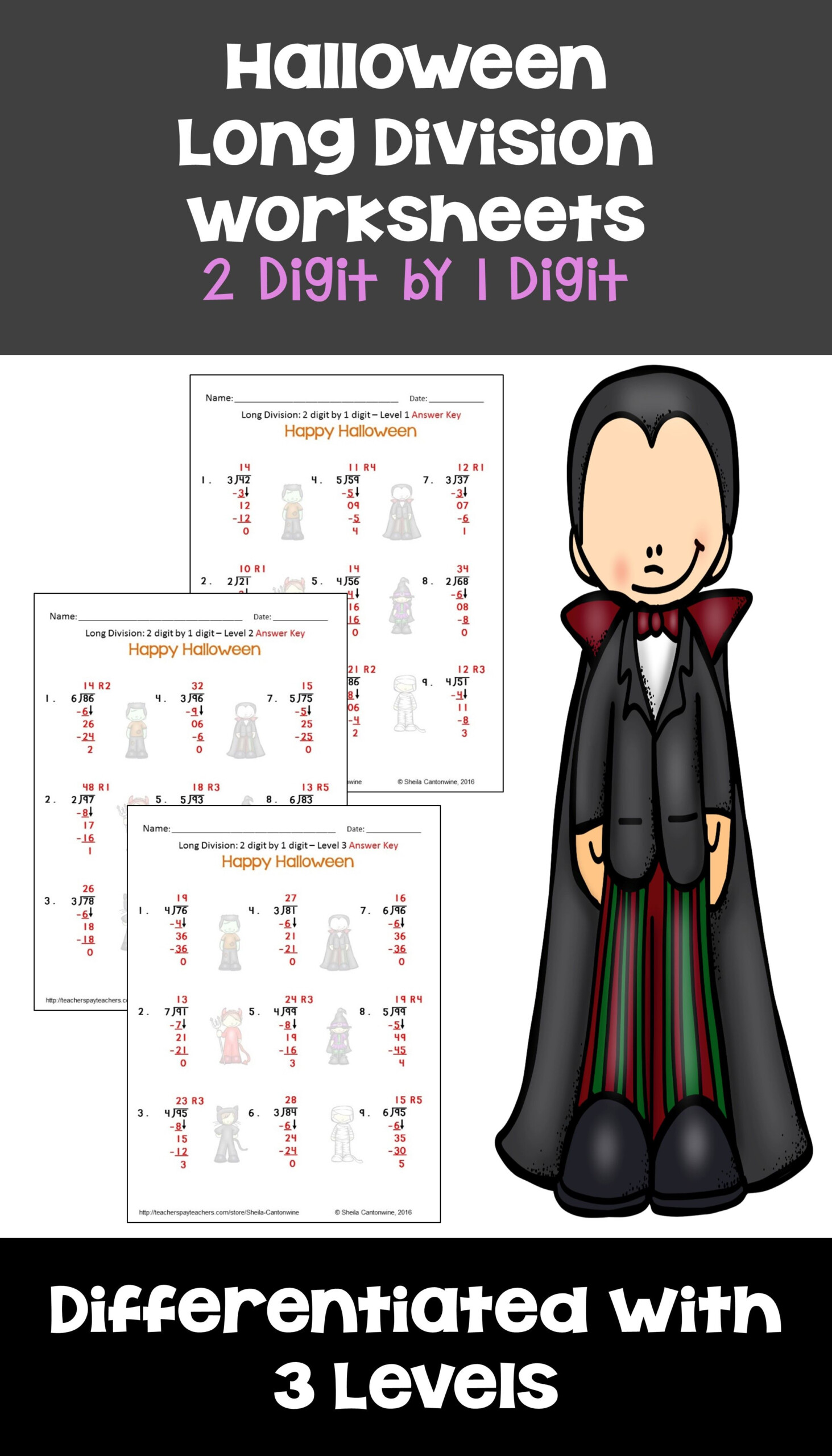 Halloween 2 Digit By 1 Digit Long Division With Printable And Digital