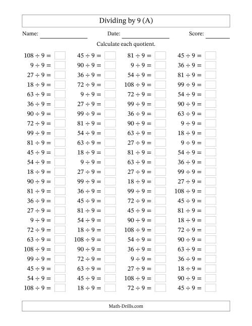 Individual Division Fact 9 A 