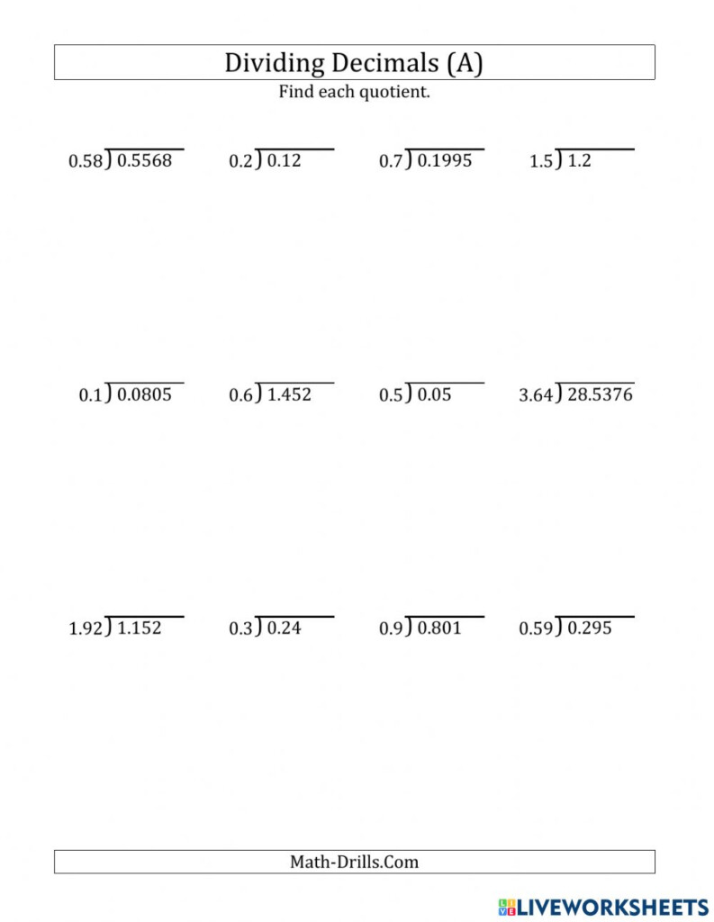 Long Division Decimals Worksheet