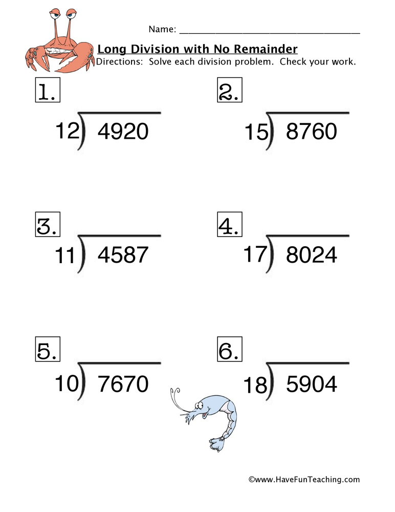 Long Division No Remainders Worksheet Have Fun Teaching