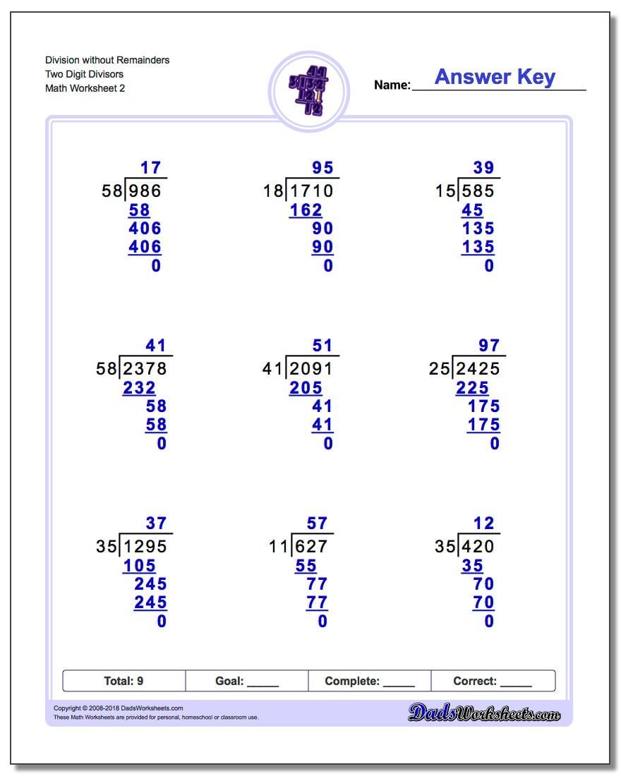 Long Division One Digit Divisor And A One Digit Quotient With No Long